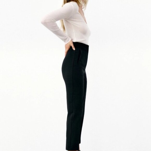 ZARA BLACK HIGH WAIST PANTS NEW WITH SEAMED DETAIL SIZE S 1608/532/800 - Picture 3 of 8